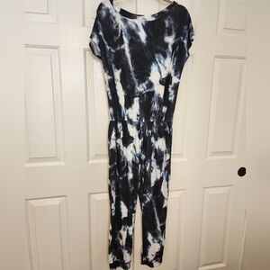 Anrabess Black & White Tie-Dye Pockets  Women's Jumpsuit Size L
